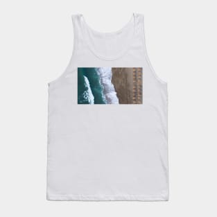 Sandy Beach with Umbrellas and Sea Waves Tank Top